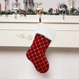 RXXR Christmas Stockings New Embroidery Sequins Large Decor Hanging Ornament Fireplace Xmas Tree Holiday Party Decoration (Red-G Stockings)