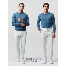 Hudson Wellesley Pure BCI Cotton Sweater for Men Crewneck Classic Casual Plain Long Sleeve Knit Pullover Fall Spring Finch Blue Size L