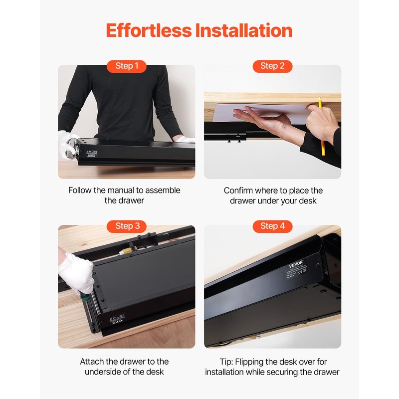 VEVOR Under Desk Drawer Slide Out, 33inch Under Desk Mounted
