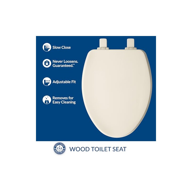 Bemis Ashland Modern Wood Toilet Seat with Decorative Edge, Slow
