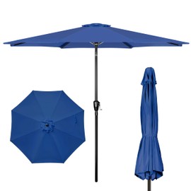 iPower 9ft Patio Umbrella Outdoor Table Umbrellas with 8 Sturdy Ribs, Push Button Tilt and Crank for Yard, Pool and Garden, Blue