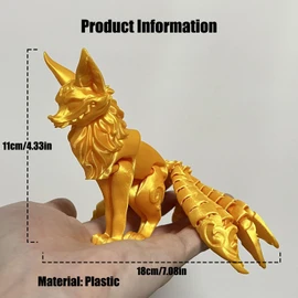 FAYZSOWSR 3D Printing Fox, Chinese Mythology Nine Tailed Fox Figurine Multi Jointed Movable Statue Articulated Figurine Office Bedroom Desktop Decoration Animal Sculpture (Yellow)