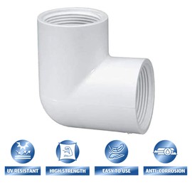 Blanco Sch 40 3/4 pulgadas tamaño tubo rosca plástico codo 3/4 pulgadas PVC hembra roscado tubo PVC codo 90 grados FNPT x FNPT para línea de agua de fontanería doméstica