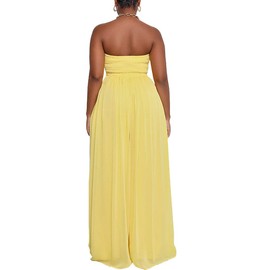 Ophestin Women's Strapless Tube Wide Leg Jumpsuits Smocked Women Jumpsuits Dressy Casual Flowy One Piece Jumpsuits Rompers Yellow XL