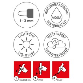 Marabu 01220031143 - Deco Painter, Lapis 143, Line Width Approx. 1 - 2 mm, Matte Acrylic Paint Pen, Water-based, Very Opaque, Quick Drying, Lightfast, Weatherproof, for Many Surfaces