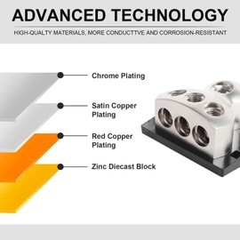 HSZJsto 3 Way Power Distribution Block Car Audio Splitter 1x 0 Gauge Input / 3X 4 Gauge Output Ground Distribution Block Amp for Automotive Car Truck Boat Marine, 1-Pack