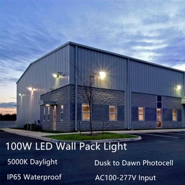 Paktonvo 100W LED Wall Pack Dusk to Dawn, 13000Lm 5000K Daylight Commercial Security Lighting,400-600W MH Equivalent, 100-277V,ETL Certified Outdoor LED Wall Pack Light for Parking Lot Doorway House