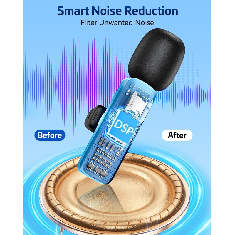 HONGJIEYUAN Pink Wireless Lavalier Microphone for iPhone & Android -