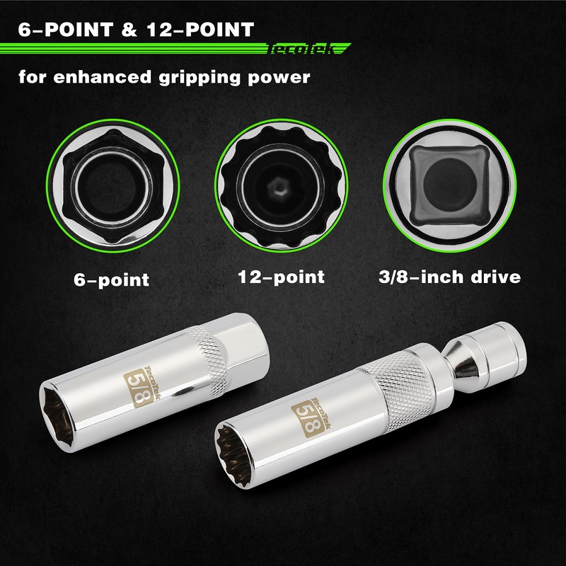 TecoTek 7 Piece 3/8-Inch Drive Magnetic Swivel Spark Plug Socket