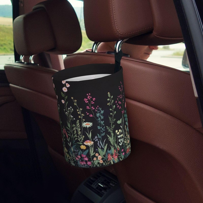 Car Trash Can Hanging, Wildflower Plant Waterproof Auto Garbage Bin