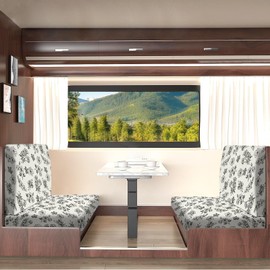 ANARACHON Leather Look RV Camper Dinette Cushion Covers, Washable RV Couch Cushion Covers Dinette Booth Seats Stretchable Camper Seat Covers (01 Beige Flower, 2 Sets)