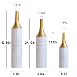 TREATLIFE HOME Elegant and Stylish Floor Metal Vases Set of 3 for Home Decor, White and Gold Finish, Decorative Centerpieces