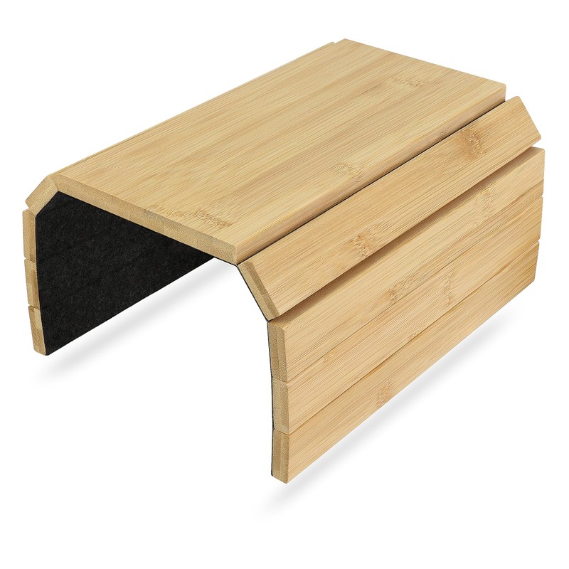 Bamboo Sofa Arm Tray Foldable Wooden Armrest Couch Organiser for