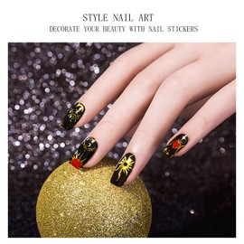 JMEOWIO Gel Nail Stickers Moon Star Black Semi Cured Gel Nail Strips Wraps UV/LED Nail Supplies Nail Art Design Decoration Accessories