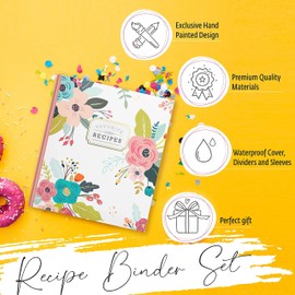 Recipe Binder 3 Ring Organizer Blank Recipe Book 8.5x11 Full-Page with Clear Protective Sleeves, Dividers, Plastic Page Protectors Recipe Book to Write in Your own Recipes