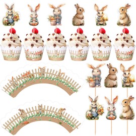 Zhanmai 72 Pcs Easter Rabbit Cupcake Topper and Cupcake Wrapper Set Rabbit Cupcake Decoration for Bunny Rabbit Easter Birthday Party Supplies and Baby Shower Accessories