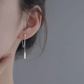 Allereyae Vintage Bar Drop Earrings Bar Ear Jacket Earrings Long Chain Tassel Dangle Earrings Silver Chain Cuff Earrings Jewelry for Women