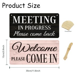 SUPERDANT Wood Come In Come Back Business Sign Welcome Come In & Meeting In Progress Two Sided Reversible Wood Doorplate Hanging Plaque For Office Meeting Room Wooden Sign Decorative