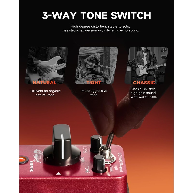 Donner Distortion Guitar Pedal, Morpher Mini Distortion 3 Modes Natural,
