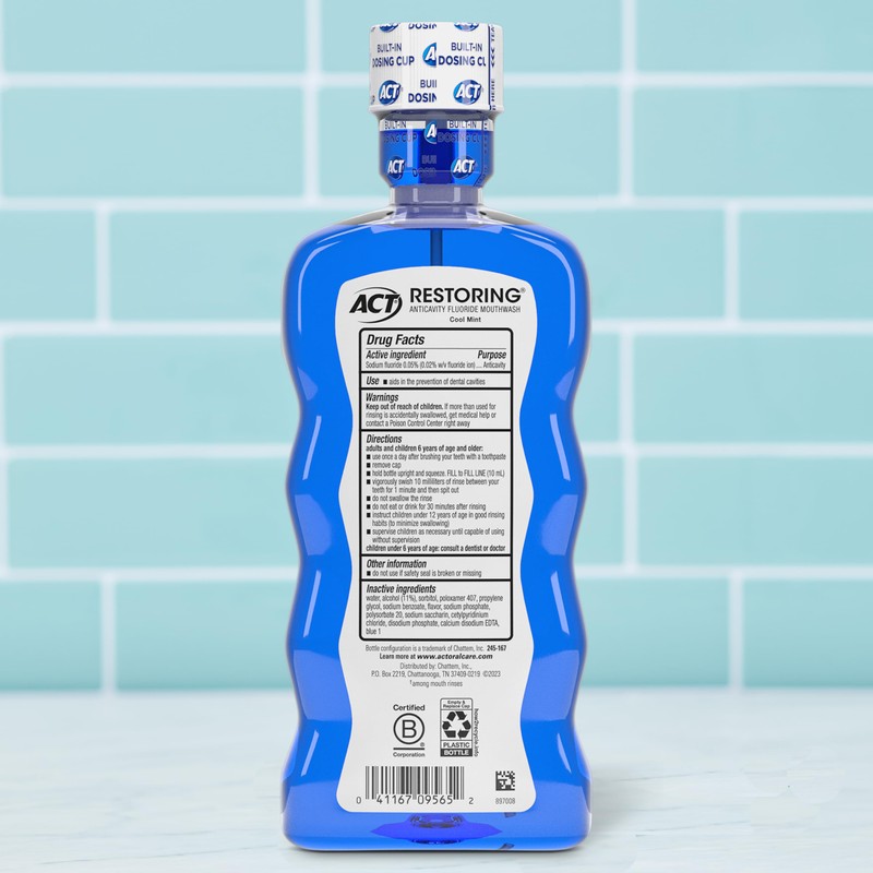 ACT Restoring Fluoride Mouthwash 18 fl. oz. Strengthens Tooth Enamel,