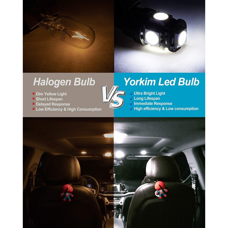 Yorkim 194 LED Bulbs White 6000k Super Bright 5th Generation,