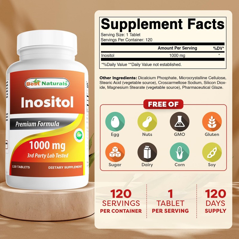 Best Naturals Inositol 1000 mg 120 Tablets (120 Count (Pack
