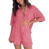 BWQ Women's Knit 2 Piece Outfits Casual Striped Button Down