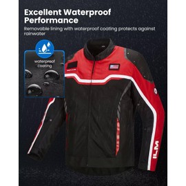 ILM Motorcycle Mesh Jacket with CE Armor and Detachable Waterproof Liner Dual Sport All Season Riding for Men Model JRC2-M Red, S
