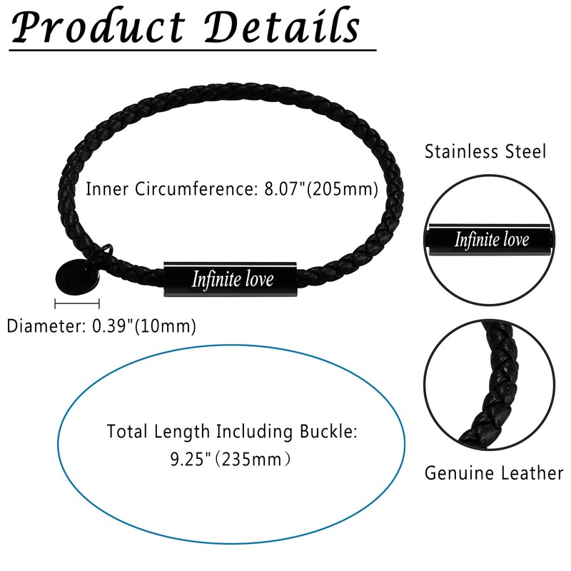 OIDEA Bracelet Black Magnetic Genuine Leather Bangle Gifts for Men