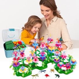 Birthday Toys Gifts for 2 3 4 5 6 Years Old Toddler Girls Boys, 156 PCS Insect Flower Garden Building Educational STEM Learning Pretend Play Gardening Set, Easter Gifts for Preschool Kids Age 2+