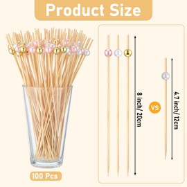 LOYIM 100 Pcs 8 Inch Long Cocktail Picks Fancy Toothpicks for Appetizer Bamboo Cocktail Sticks for Drink Dessert Fruit Barbecue Pearl Skewers for Party Decor Charcuterie Boards Accessories (Colorful)