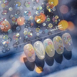 Colorful Bubble Nail Art Stickers Decals WLGDLH Bubble Nail Decals 1PCS 5D Embossed Shell Light Design Nail Stickers Manicure Supplies for Women Spring Summer DIY Nail Art Decorations