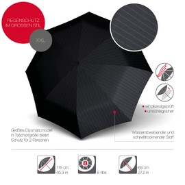 Knirps T.400 Duomatic Men's Prints Stripe Pocket Umbrella - Includes Case in Umbrella Design - Protection for 2 People - 100% Polyester - Wind Tunnel Tested - Robust, Stable, Compact and Comfortable