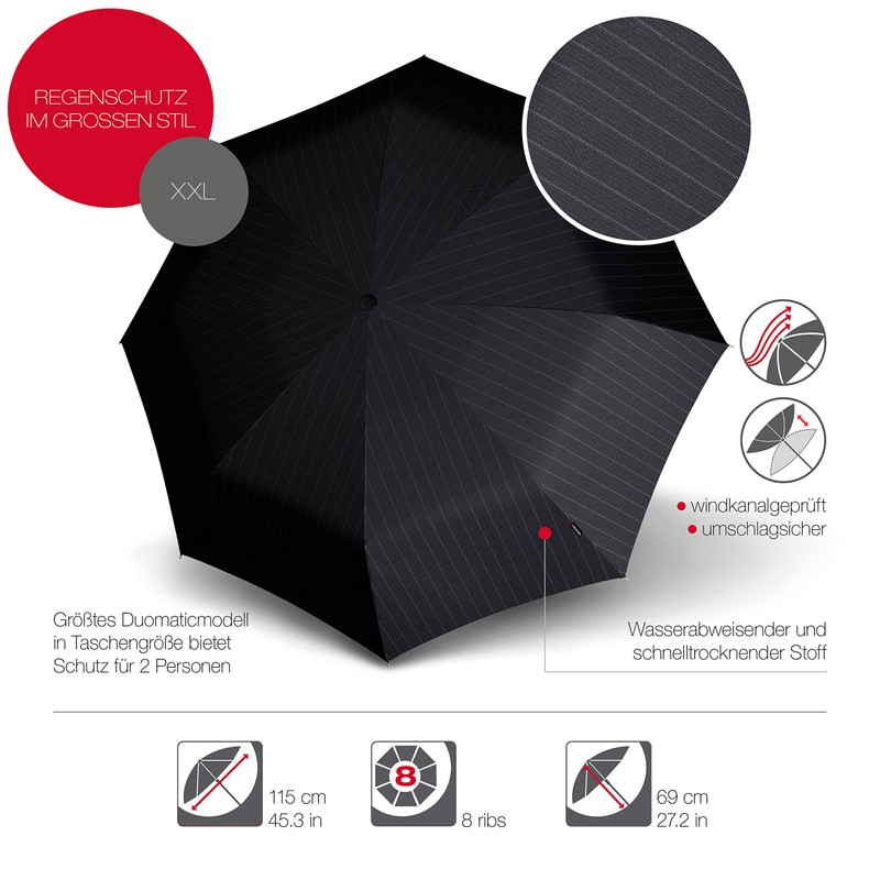 Knirps T.400 Duomatic Men's Prints Stripe Pocket Umbrella - Includes