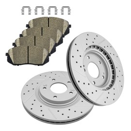 Fraxle Front Drilled & Slotted Disc Brake Rotors and Ceramic Brake Pads kit for 2015-2019 Hyundai Sonata, Kia Optima, 2022-2024 Kona