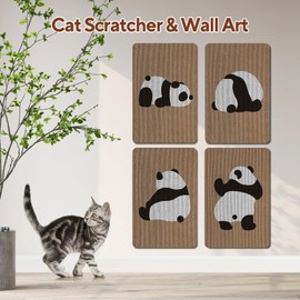 AUSCAT Cardboard Cat Wall Scratcher, 7 cat Scratching Boards with Box, Wall Mounted Cat Scratching Pads for Indoor Cats, Furniture Protector, 14.5" x 9.3", Panda Pattern