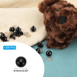 PATIKIL 16mm Sicherheitsaugen, 200 Stück Kunststoff-Sicherheitsaugen mit Unterlegscheiben Sicherheitsaugen für Stofftiere Häkelspielzeug Puppen DIY Handwerk, Schwarz