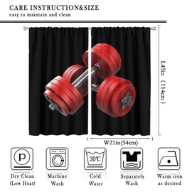 3D Dumbbells Curtains Boys Fitness Equipment Sports Blackout Rod Pocket Curtains,Gym Room Exercise Tool Window Drapes Barbell Sport Theme Bedroom Living Room Decor, Red Black 42x45 Inch
