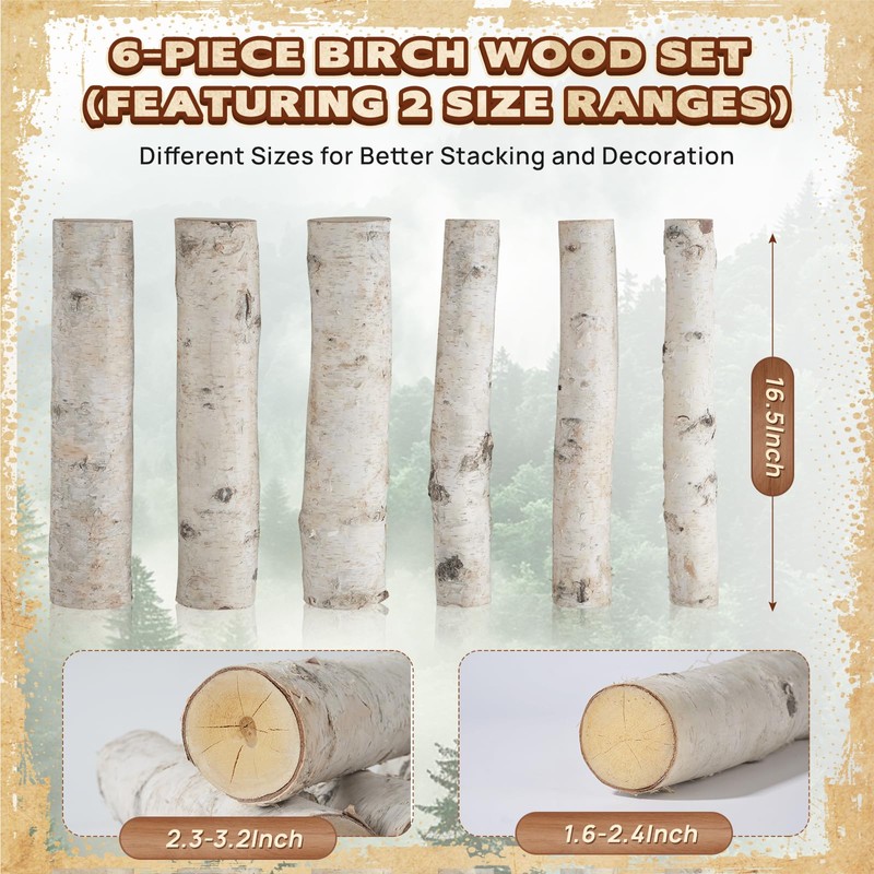 Birch Logs Set 6 Pcs Fire Wood Gas Fireplace Logs