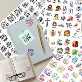 Inspirational Bible Verse Stickers, Scripture Motivational Verse Labels for Scrapbook Diary Planner Book Bottle Laptop Album Decoration (Jesus Mix)