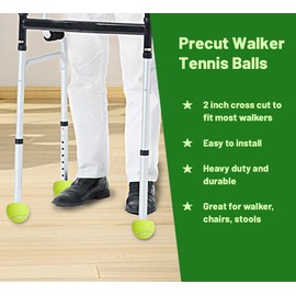 Pre Cut Walker Tennis Balls for Furniture Legs and Floor Protection, Heavy Duty Long Lasting Felt Pad Glide Coverings, Walkers Legs Universal Precut Glide Balls, Accessories Gifts for Elderly Seniors