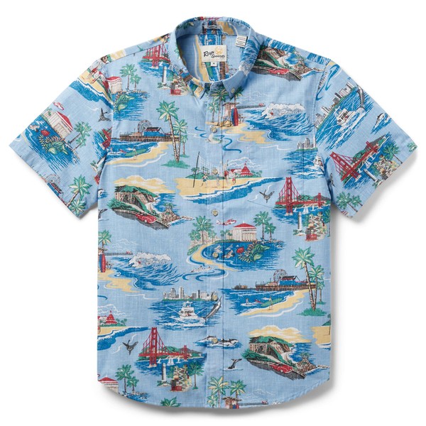 Reyn Spooner Golden Coast Tailored Button Front Scenic Hawaiian Aloha