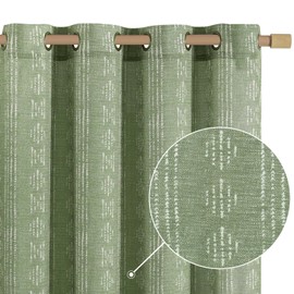 jinchan Boho Curtains Linen Curtains for Living Room Farmhouse Sage Green Curtains 96 Inch Length for Bedroom Semi Sheer Drapes Geometric Striped Printed Light Filtering Grommet Curtains 2 Panels Set