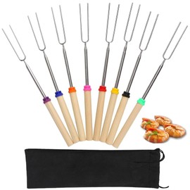 Galenecx 8 Pieces Telescopic Barbecue Skewers, Marshmallow Barbecue Sticks in Stainless Steel, Telescopic Skewers Fork for Camping, Fire Pit