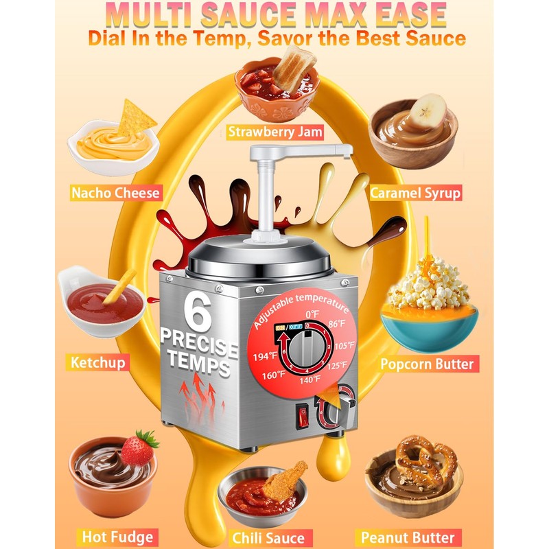 Nacho Cheese Dispenser with Pump - 2.8QT Stainless Steel Nacho
