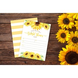 Your Main Event Prints 20 Sunflower Bridal Shower Fill in the Blank Invitations - Rustic Wildflower Daisy Yellow Bright Floral - Includes 20 White Envelopes