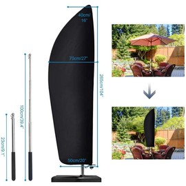 Parasol Cover Waterproof Windproof Heavy Duty Cantilever Parasol Cover 210D Oxford Fabric, Anti-UV, Extra Large Garden Umbrella Cover with Zip(265x50/70/40cm)