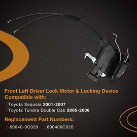 Door Lock Front Left Latch Actuator Compatible with Toyota Sequoia 2001-2007, Toyota Tundra Double Cab 2005-2006 Driver Side Finished Lock Block+Locking Device Replaces #69040-0C020
