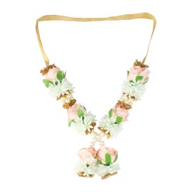 Artificial Mala Rose Flower Ribbon Garland Hair for Idol with Bead for God Statue Accessories Pooja Sringar Article Ornament for Indian Traditional Festival Decoration (Size: 5 Inches) (White, Orange)