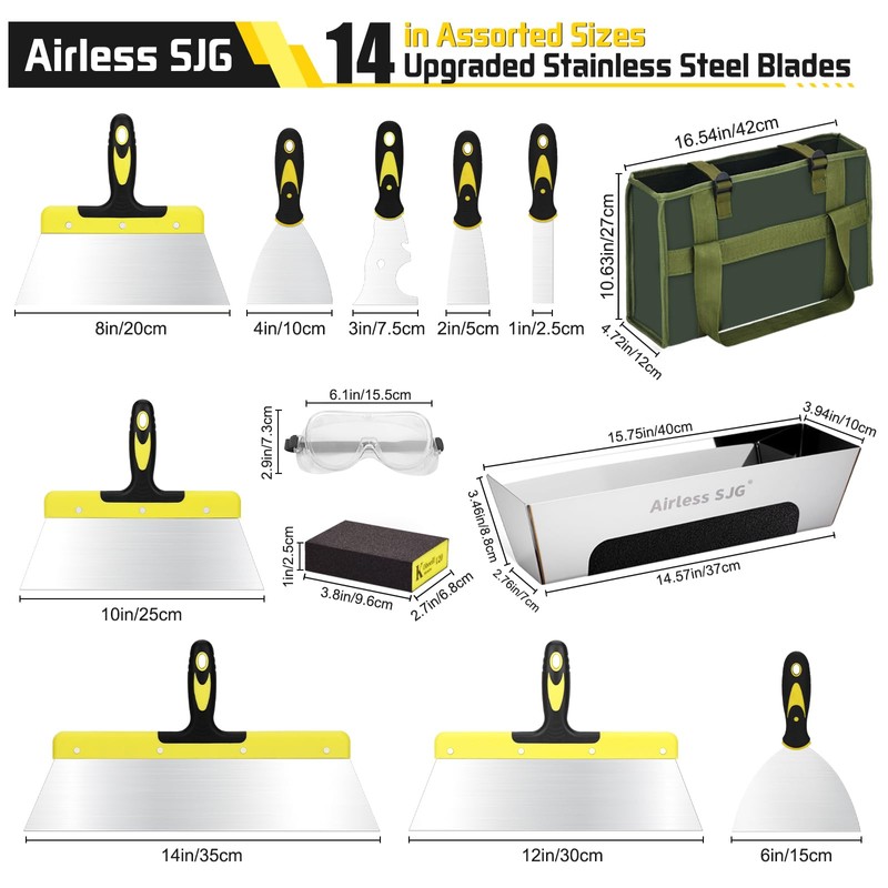 14PCS Drywall Knife Set, Hand Tool Kit Include Stainless Steel